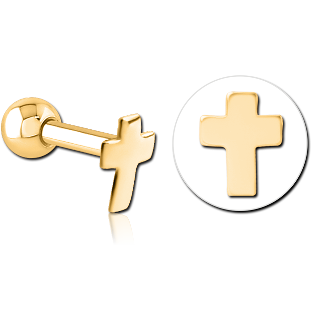 GOLD PVD COATED SURGICAL STEEL CROSS TRAGUS MICRO BARBELL