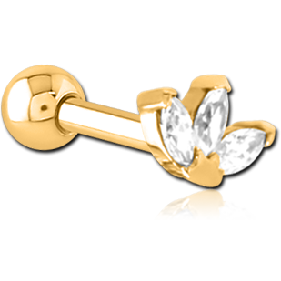 GOLD PVD COATED SURGICAL STEEL JEWELLED TRAGUS MICRO BARBELL