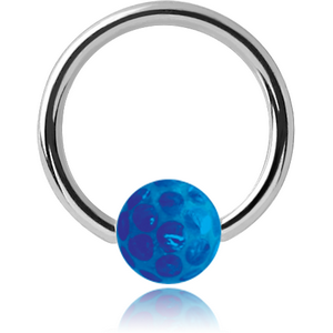 SURGICAL STEEL BALL CLOSURE RING WITH CRYSTALINE SYNTHETIC OPAL BALL
