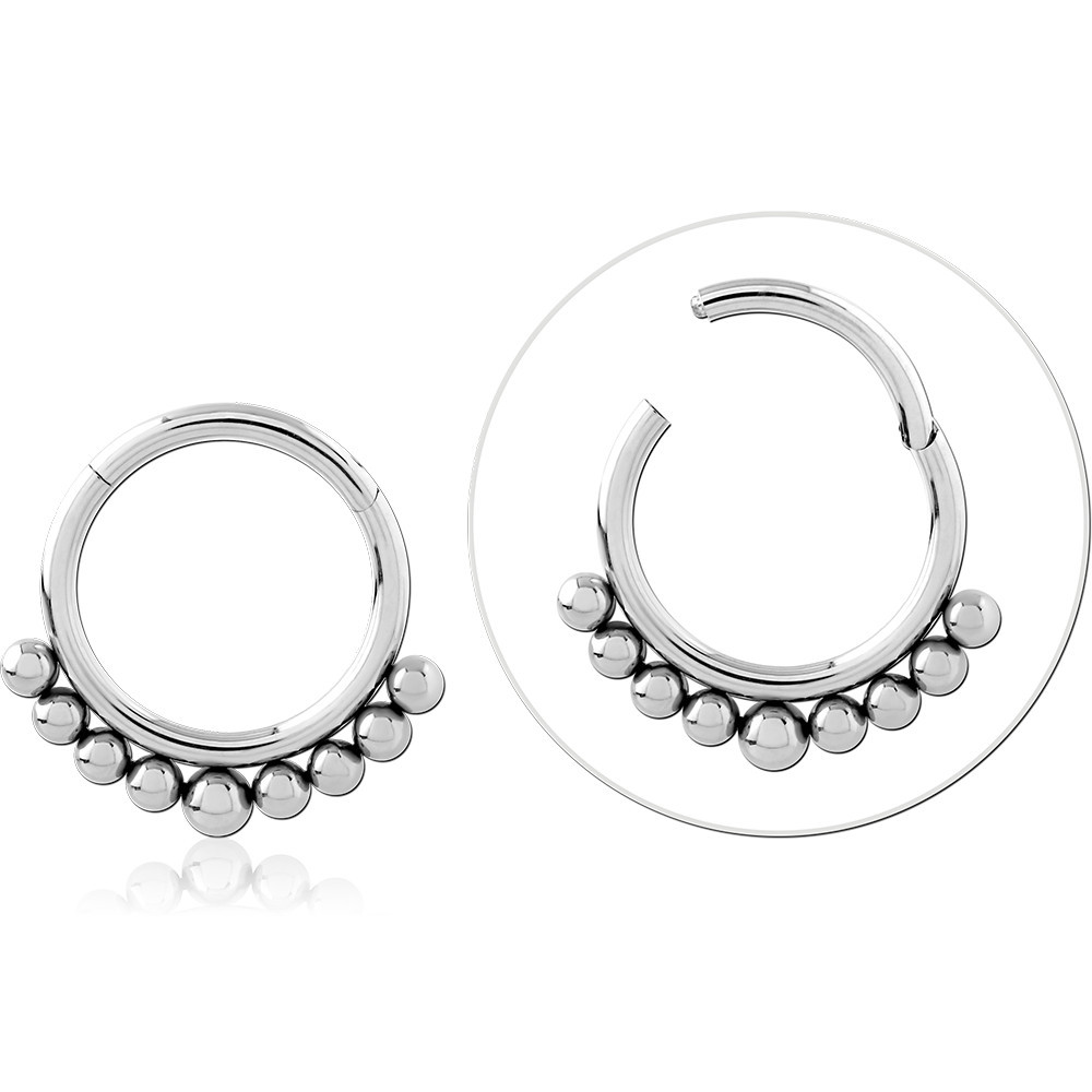 SURGICAL STEEL HINGE SEGMENT RING MULTI BEAD CLUSTER EDGE DESIGN