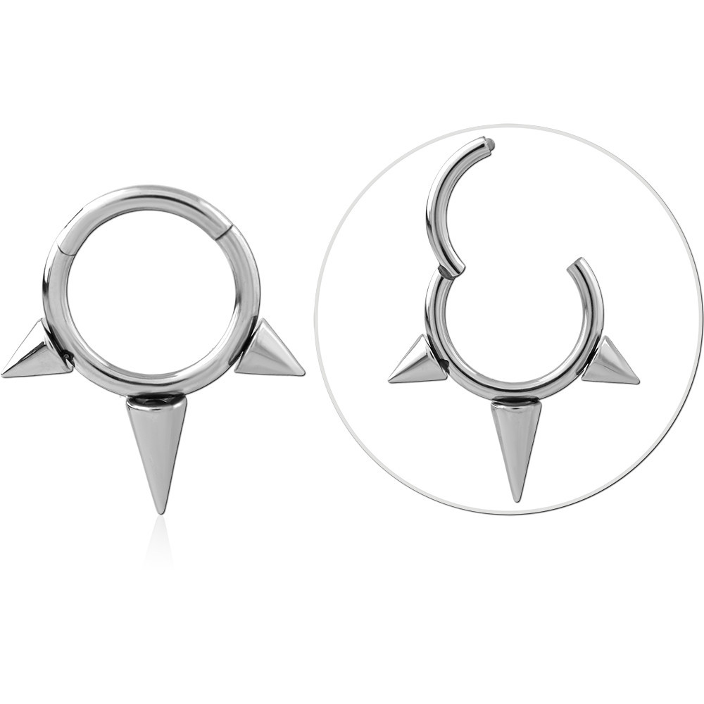 316L SURGICAL STEEL HINGED SEGMENT RING TRIPLE SPIKES WITH SPIKE CHARM