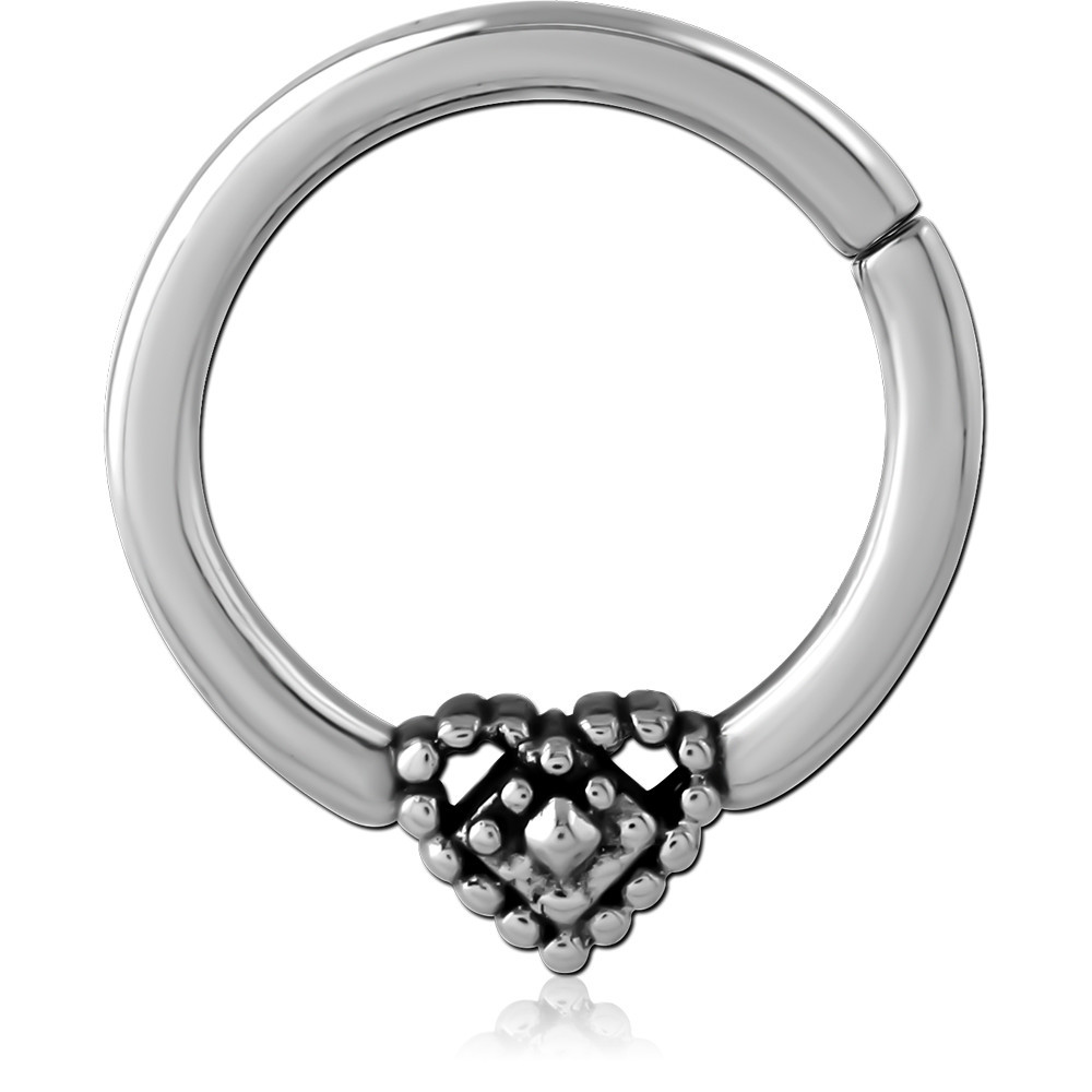 316L SURGICAL STEEL HINGE SEGMENT RING BEADED HEART