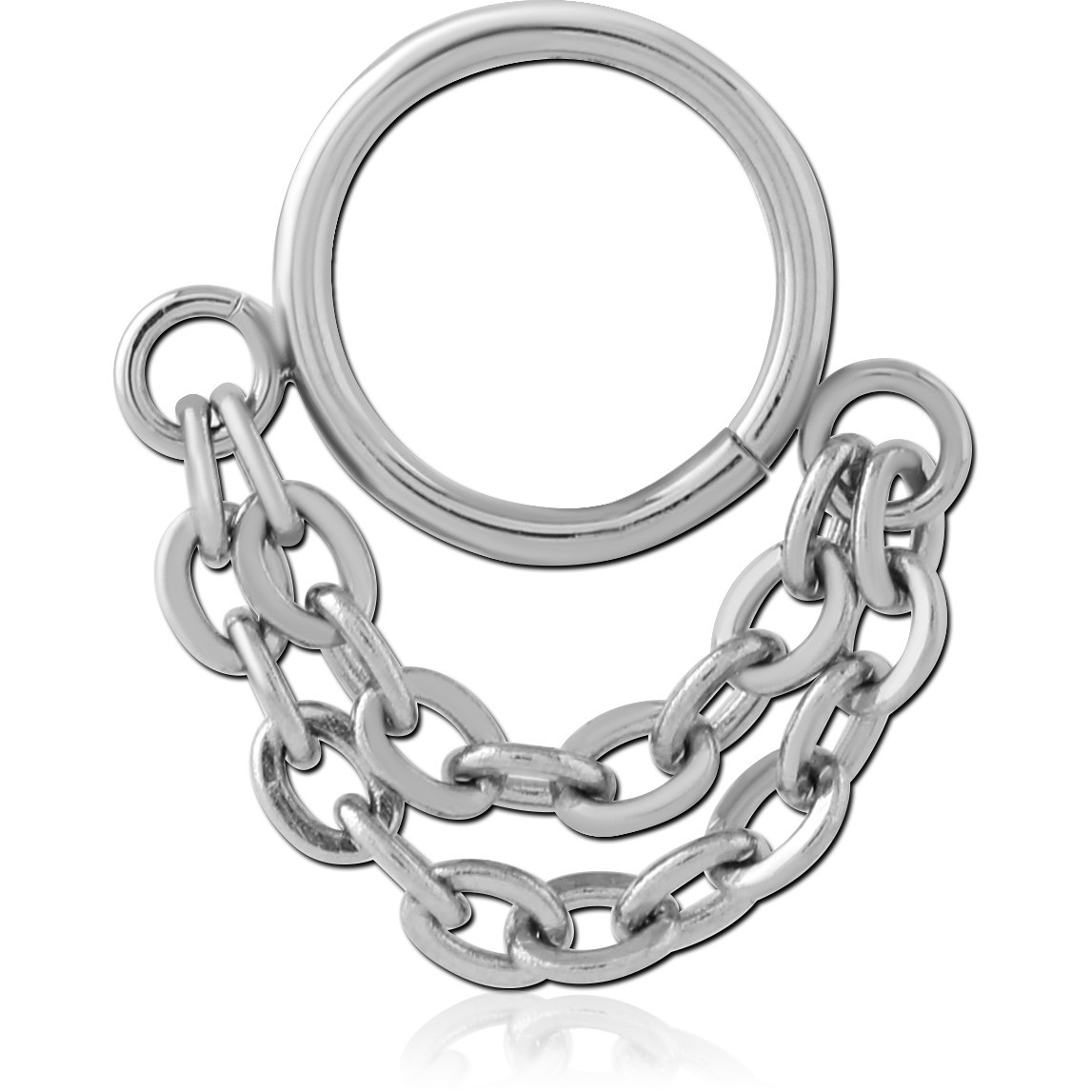 316L SURGICAL STEEL HINGE SEGMENT RING WITH DOUBLE CHAIN CHARMS NOSE HOOP