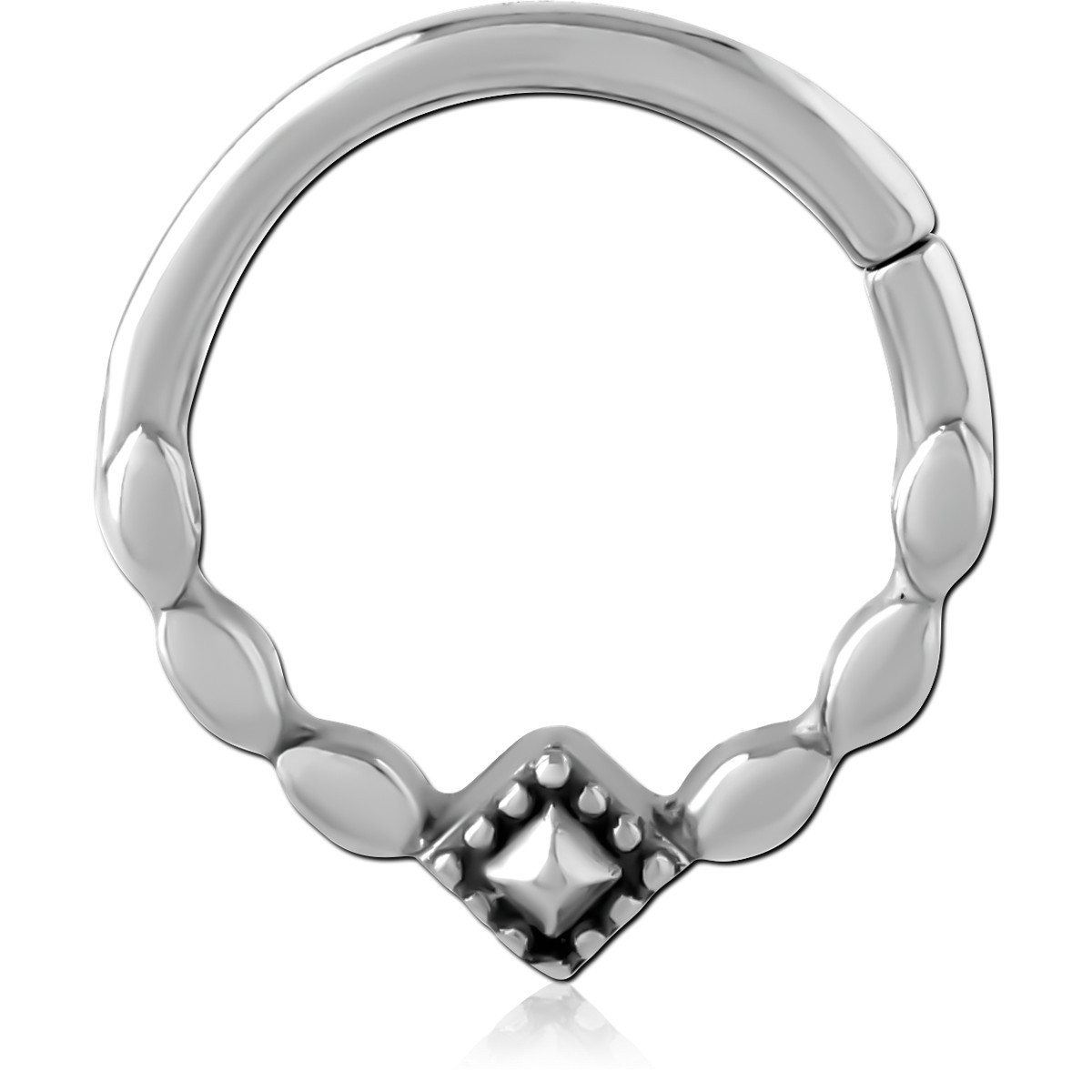 316L SURGICAL STEEL HINGE SEGMENT RING BEADED DIAMOND CENTER AND OVAL PETALS