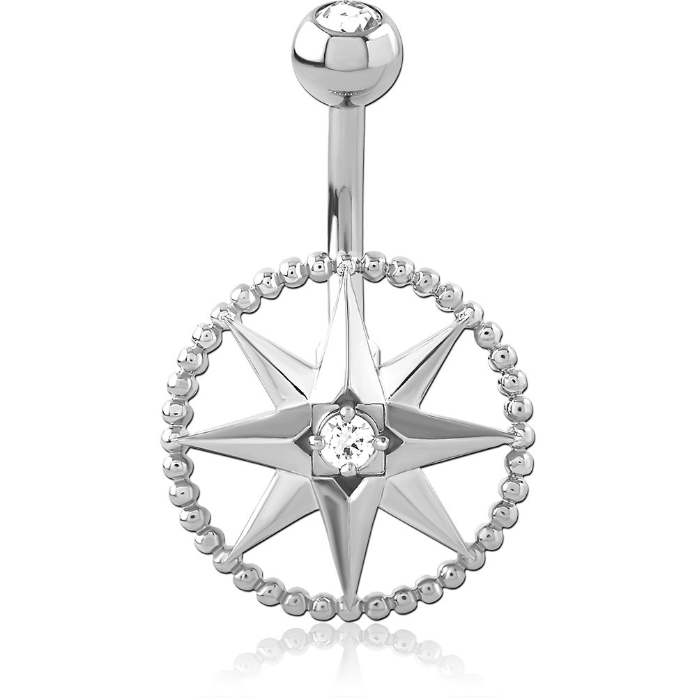 RHODIUM PLATED DOUBLE JEWELLED NAVEL BANANA