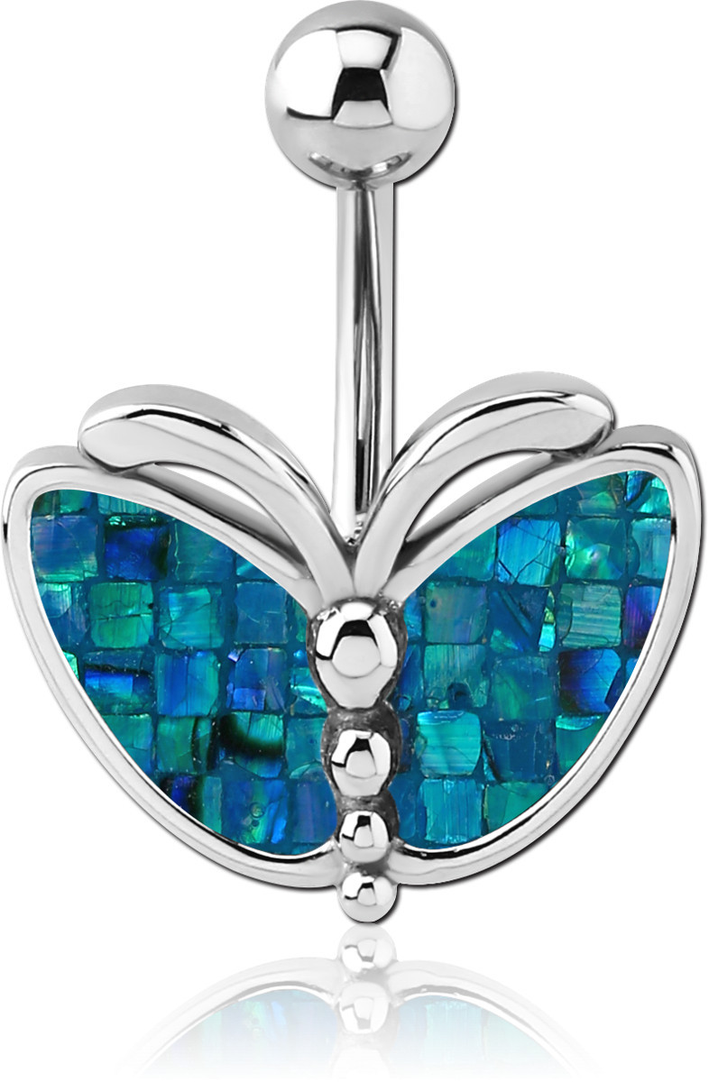 SURGICAL STEEL SYNTHETIC MOTHER OF PEARL MOSAIC NAVEL BANANA