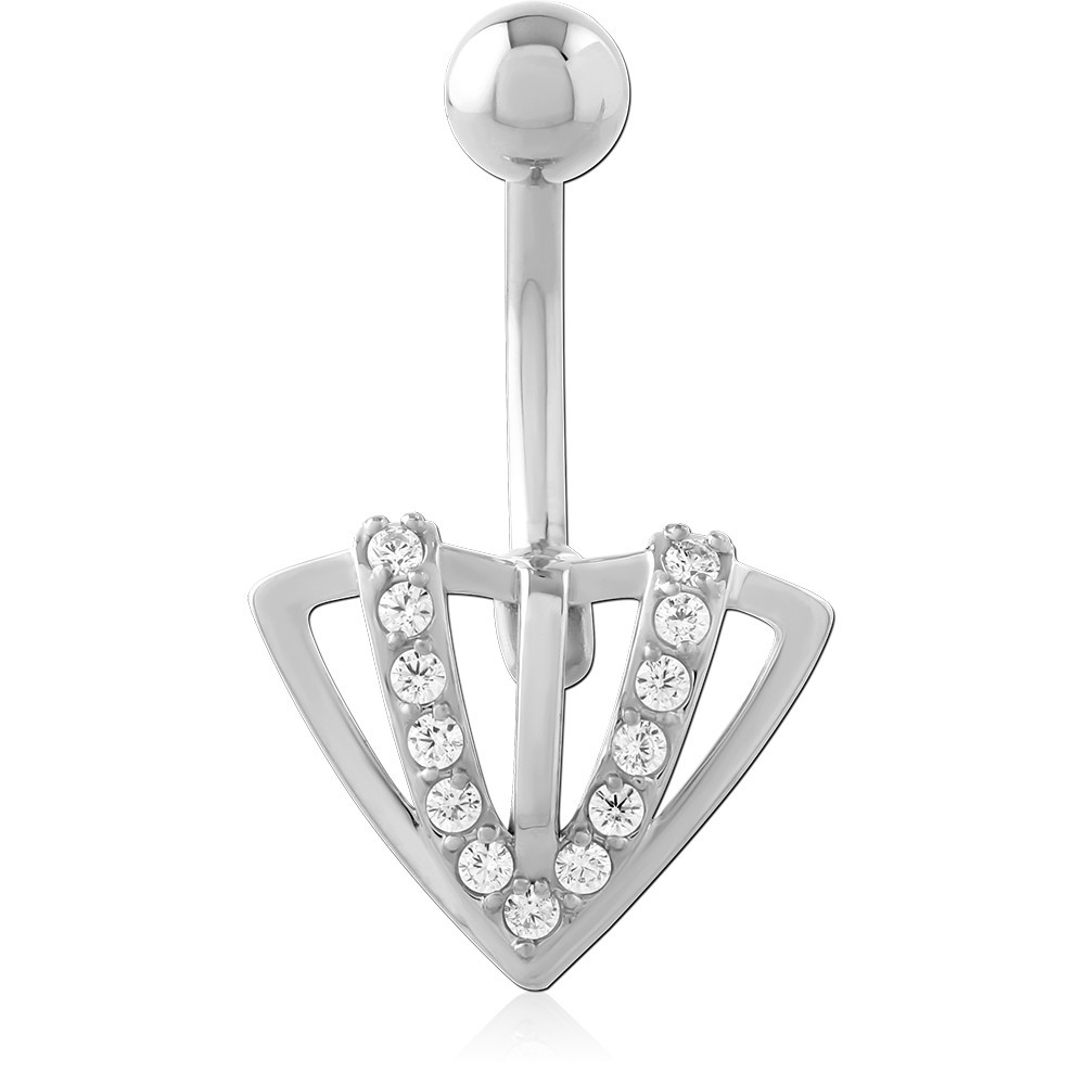316L SURGICAL STEEL NAVEL BANANA OPEN TRIANGLE DOUBLE ROW GEMS