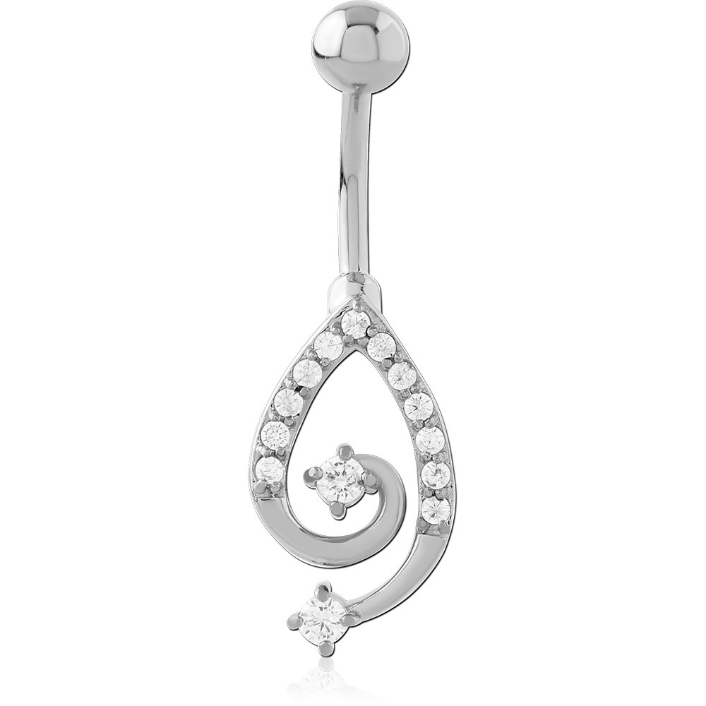 316L SURGICAL STEEL NAVEL BANANA TEARDROP SWIRL GEMS WITH GEM DANGLE