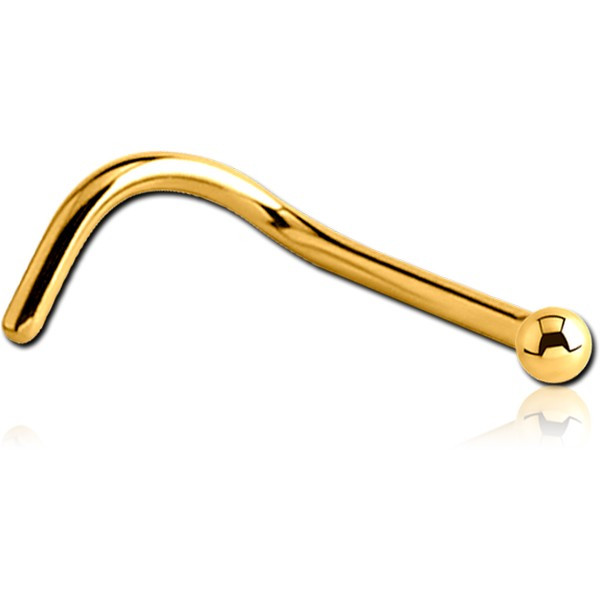 GOLD PVD 18K COATED SURGICAL STEEL CURVED BALL NOSE STUD