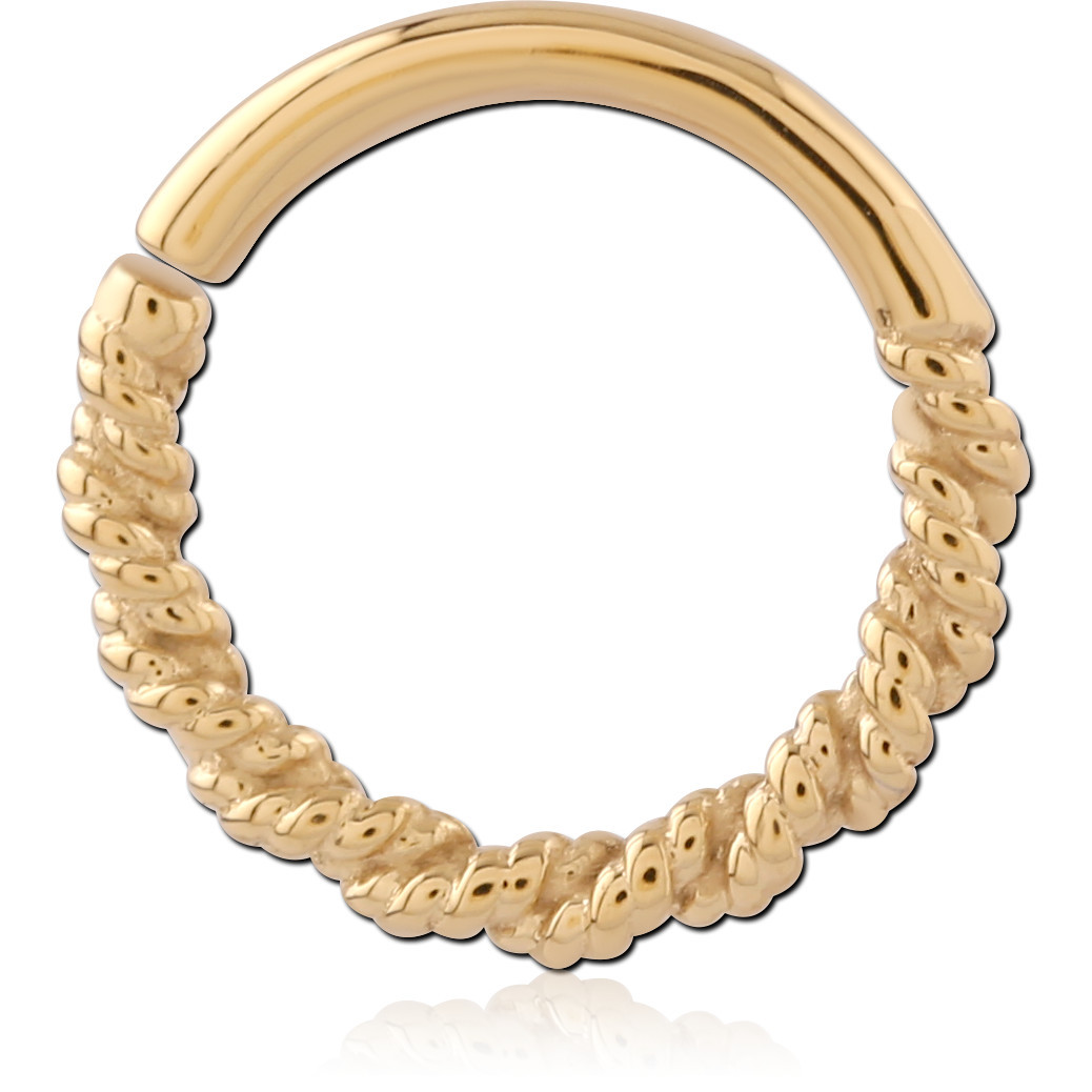 GOLD PVD 18K COATED SURGICAL STEEL HINGE SEGMENT RING ROPE TWIST