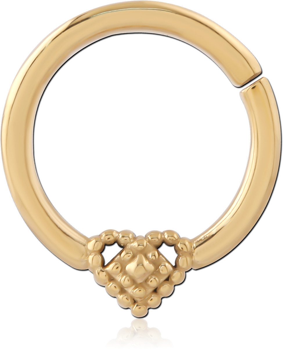GOLD PVD 18K COATED SURGICAL STEEL HINGE SEGMENT RING BEADED HEART
