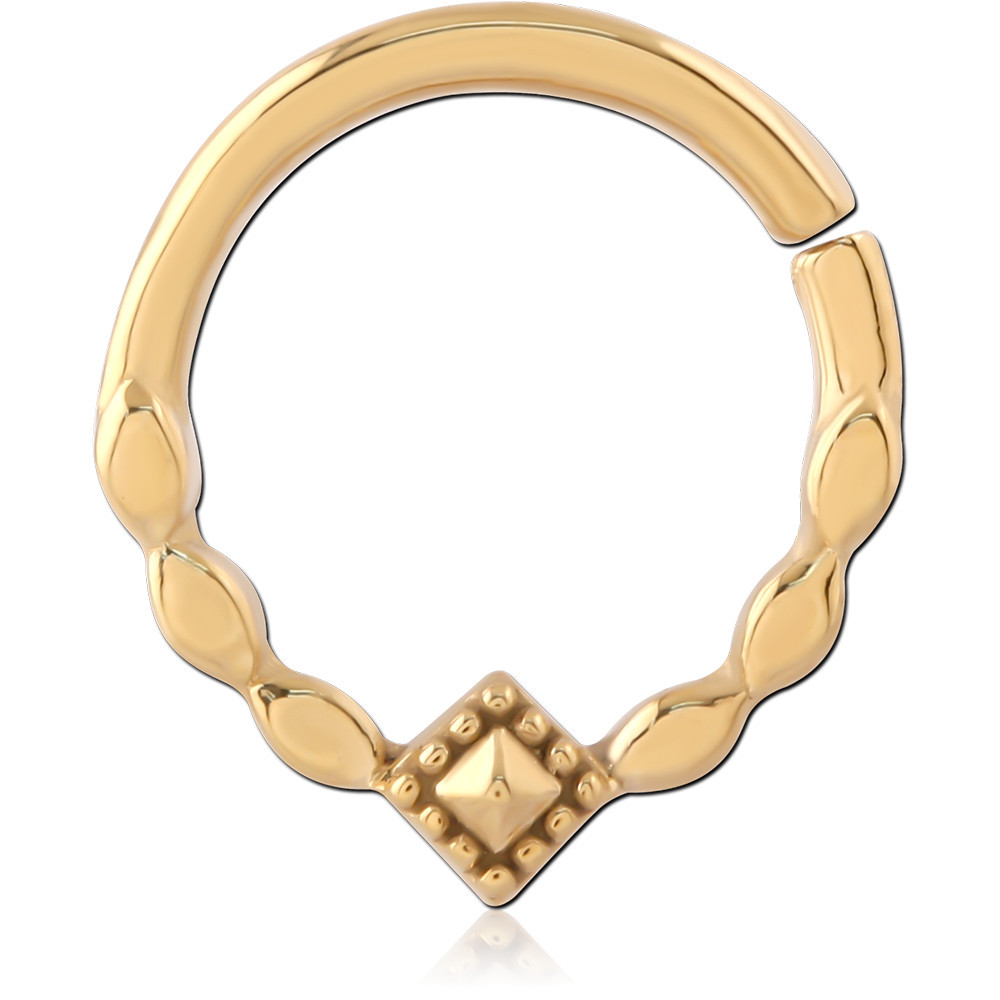 GOLD PVD 18K COATED SURGICAL STEEL HINGE SEGMENT RING PETAL DIAMOND MOTIF