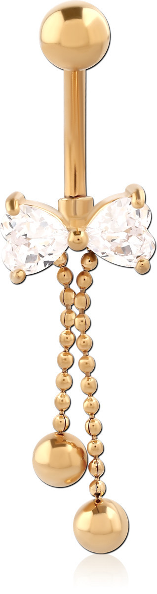 GOLD PVD 18K COATED SURGICAL STEEL JEWELED BOW NAVEL BANANA