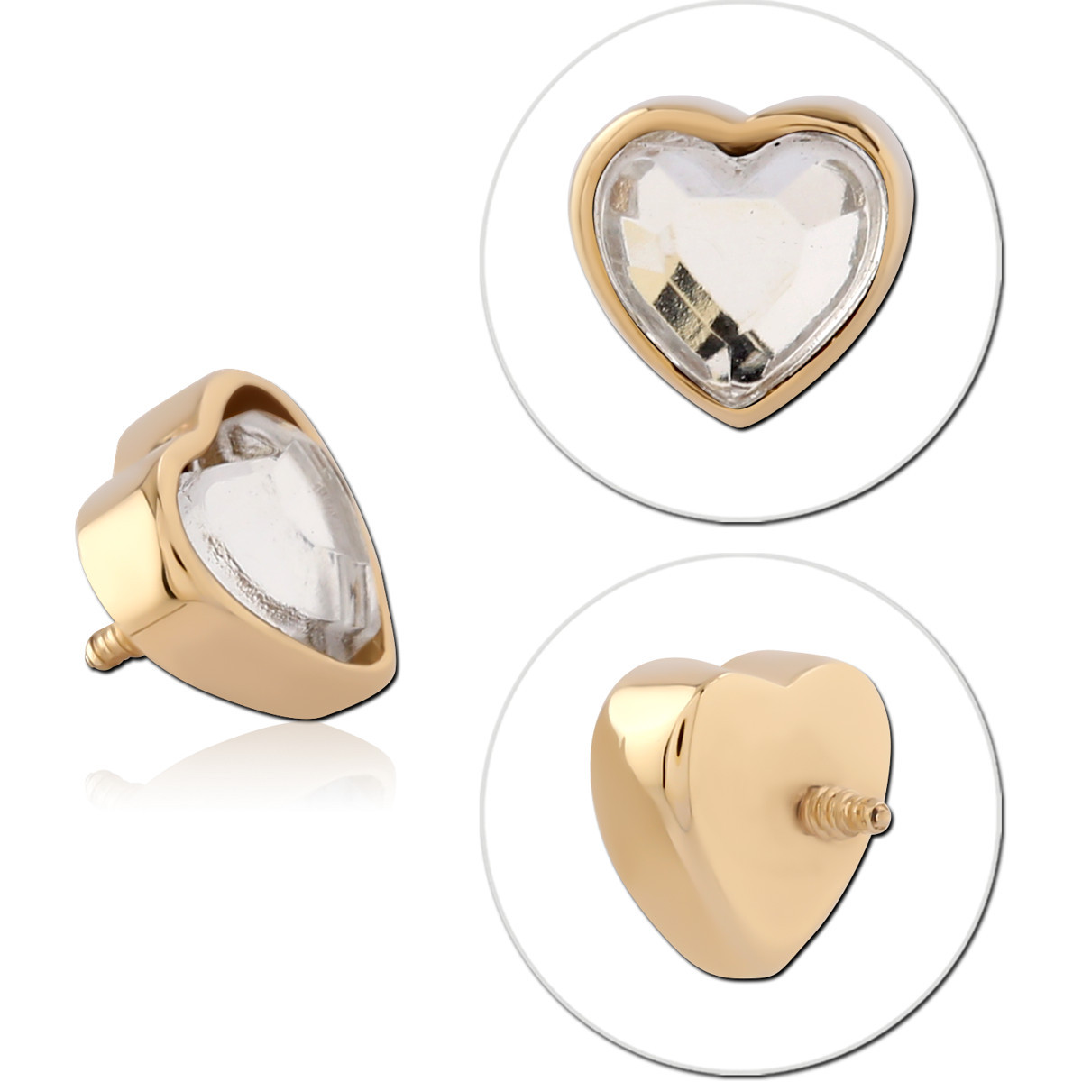GOLD PVD 18K COATED SURGICAL STEEL INTERNAL ATTACHMENT HEART GEM