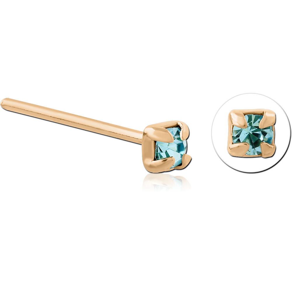 STERLING SILVER 925 GOLD PLATED 18K JEWELLED PRONG SET STRAIGHT NOSE STUD