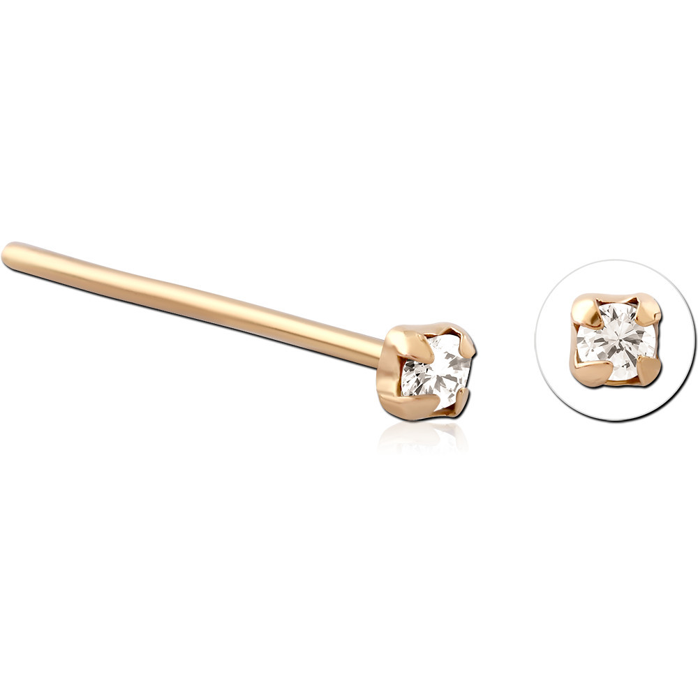 STERLING SILVER 925 GOLD PLATED 18K JEWELLED PRONG SET STRAIGHT NOSE STUD