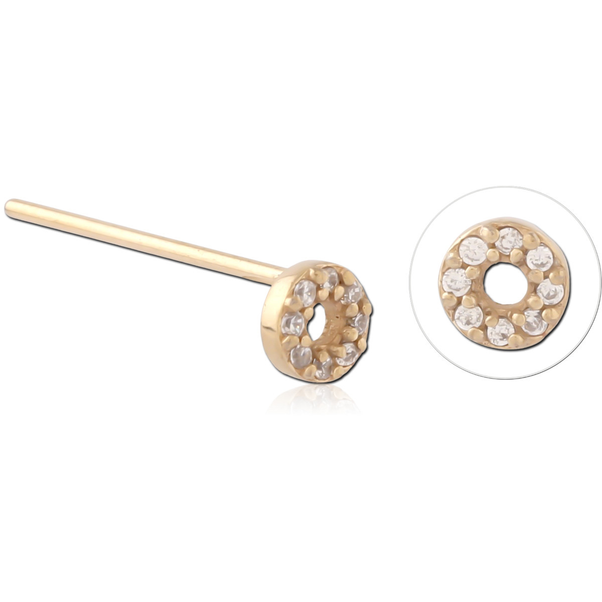 316L GOLD PVD 18K COATED SURGICAL STEEL STRAIGHT NOSE STUD OPEN CIRCLE HALO WITH CLEAR GEMS