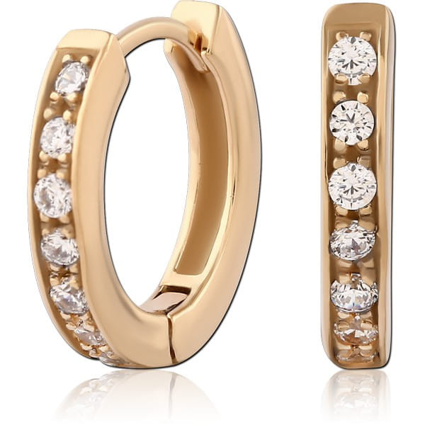 GOLD PVD 18K COATED SURGICAL STEEL JEWELLED HUGGIES PAIR