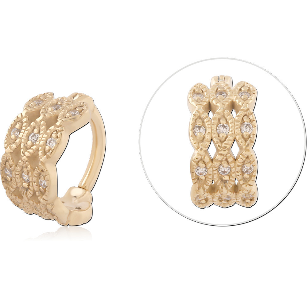 GOLD PVD 18K COATED SURGICAL STEEL JEWELLED HINGED SEPTUM CLICKER RING