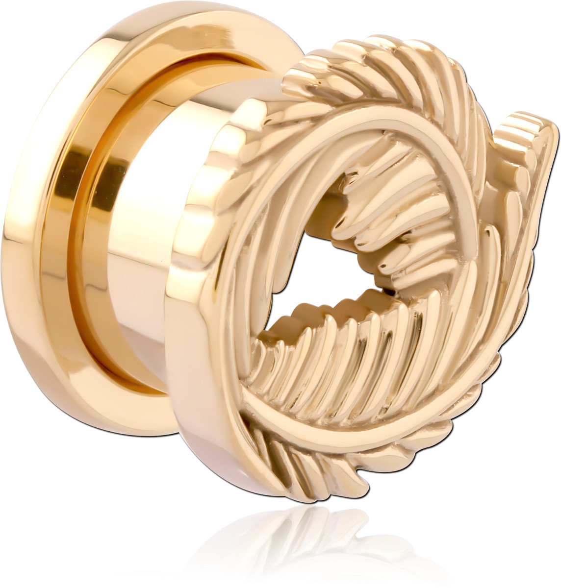 GOLD PVD 18K COATED STAINLESS STEEL TUNNEL FEATHER CUTOUT FRONT