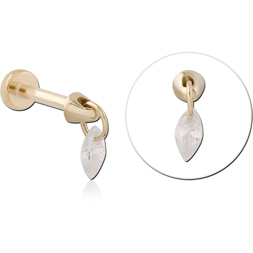 14K YELLOW GOLD THREADLESS WITH GOLD PVD 18K COATED TITANIUM THREADLESS LABRET PIN