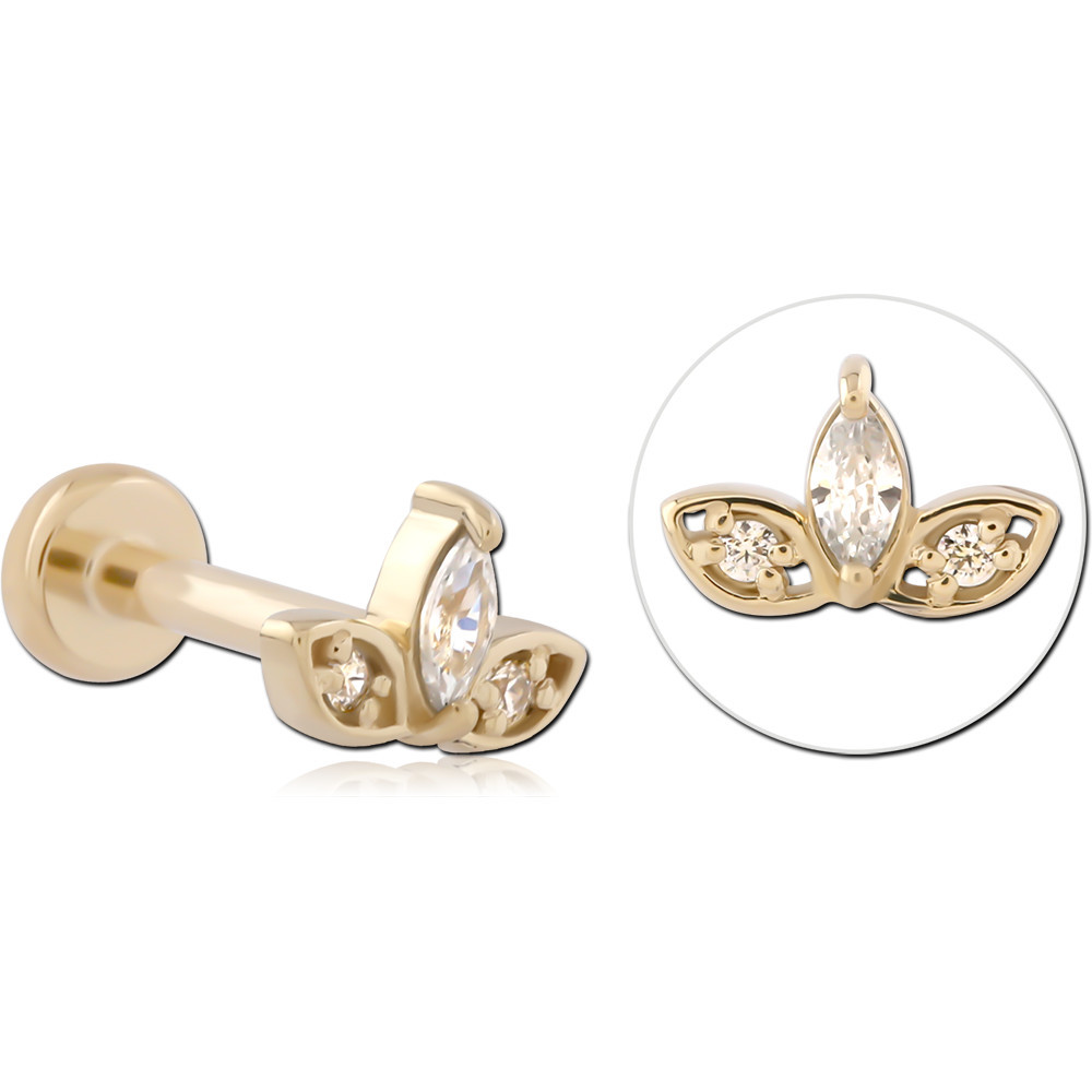 14K YELLOW GOLD THREADLESS WITH GOLD PVD 18K COATED TITANIUM THREADLESS LABRET PIN