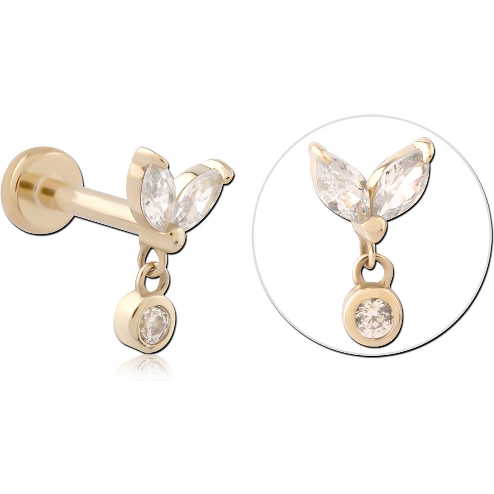 14K YELLOW GOLD THREADLESS WITH GOLD PVD 18K COATED TITANIUM THREADLESS LABRET PIN
