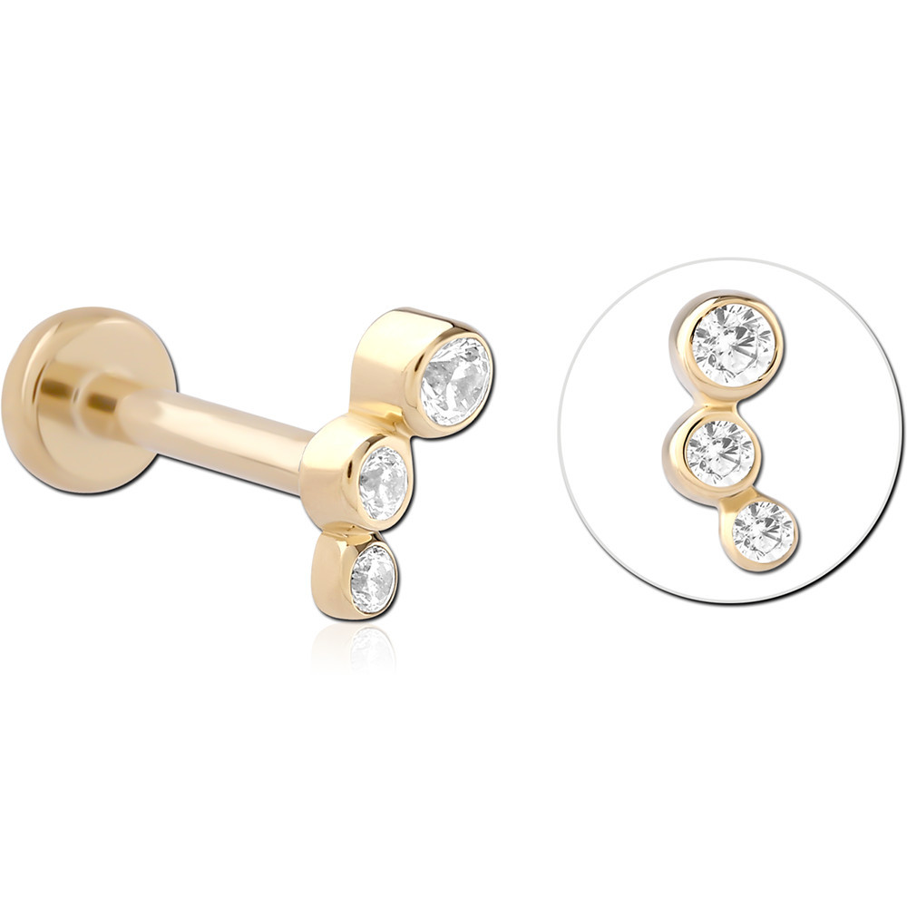 14K YELLOW GOLD WITH GOLD PVD TITANIUM THREADLESS LABRET DAISY FLOWER CLEAR GEM