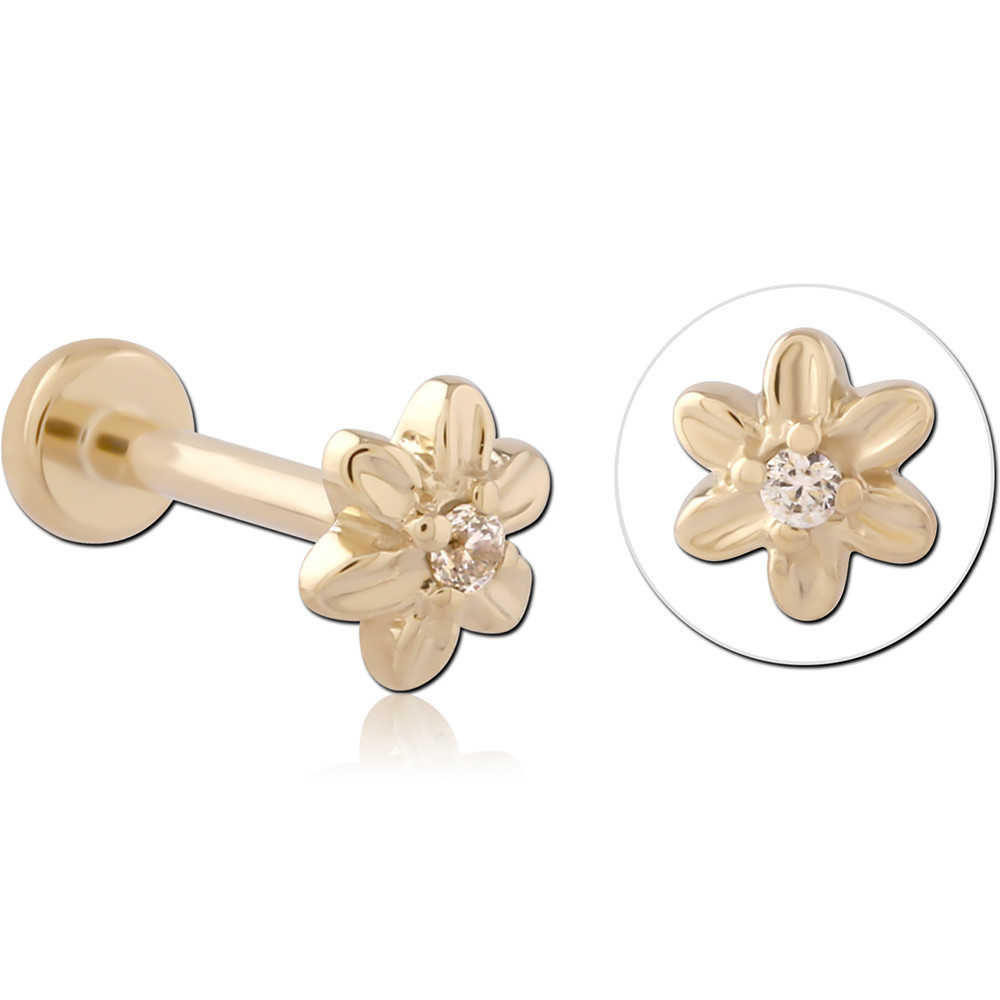 14K YELLOW GOLD WITH GOLD PVD TITANIUM THREADLESS LABRET RED MARQUISE WITH DANGLE CHARM