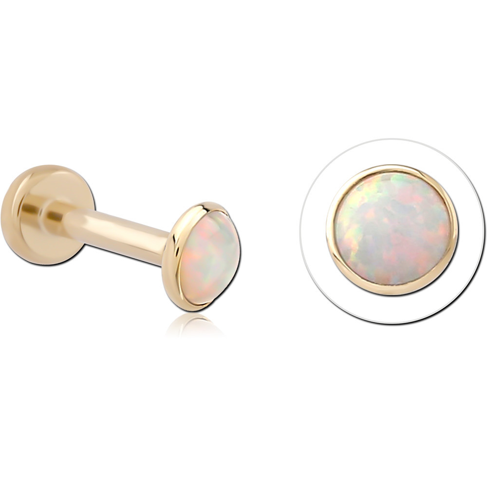 14K YELLOW GOLD TOP WITH GOLD PVD COATED TITANIUM THREADLESS LABRET BEZEL OPAL