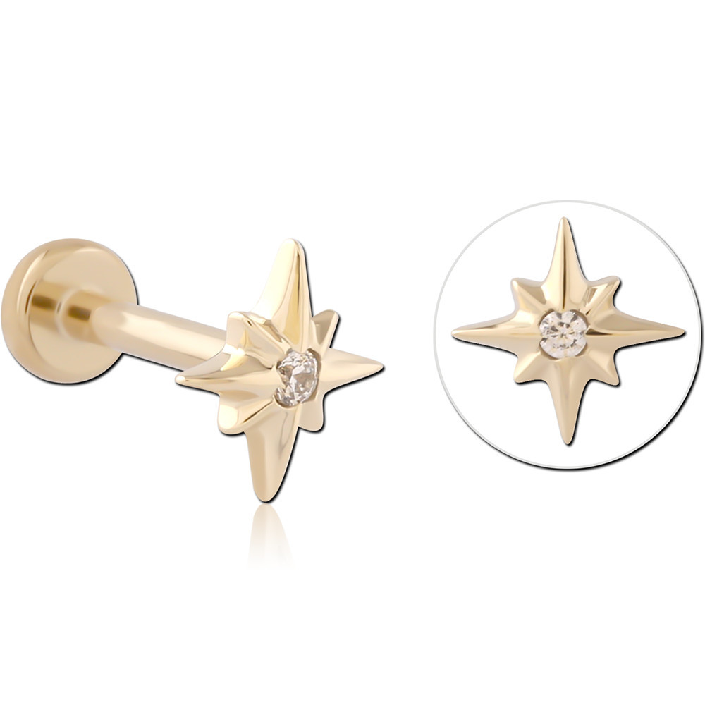 14K YELLOW GOLD THREADLESS WITH GOLD PVD 18K COATED TITANIUM THREADLESS LABRET PIN