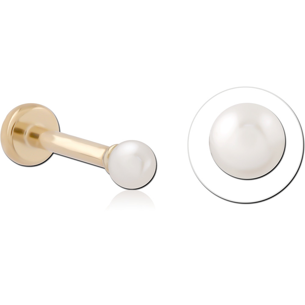 14K YELLOW GOLD TOP WITH GOLD PVD COATED TITANIUM THREADLESS LABRET PEARL BEAD