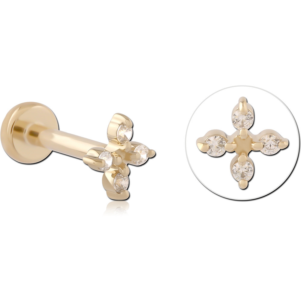 14K YELLOW GOLD THREADLESS WITH GOLD PVD 18K COATED TITANIUM THREADLESS LABRET PIN