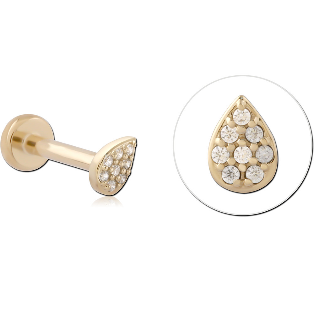 14K YELLOW GOLD TOP WITH TITANIUM THREADLESS LABRET PAVE TEARDROP GEM