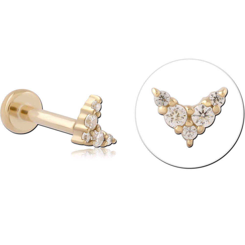 14K YELLOW GOLD TOP WITH TITANIUM THREADLESS LABRET CHEVRON FIVE GEM CLUSTER