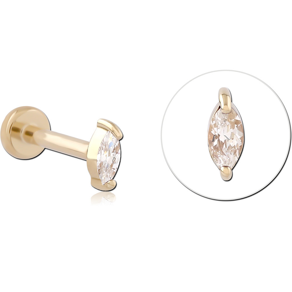 14K YELLOW GOLD TOP WITH TITANIUM THREADLESS LABRET MARQUISE GEM TWO PRONG