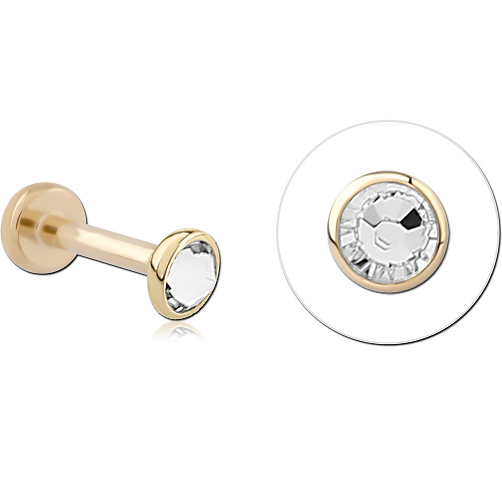 14K YELLOW GOLD TOP WITH GOLD PVD TITANIUM THREADLESS LABRET BEZEL SET GEM