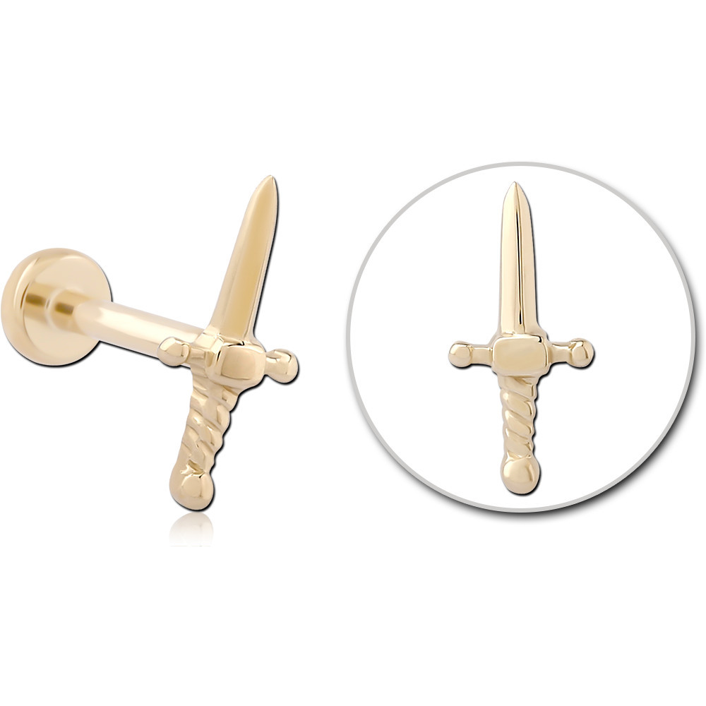14K YELLOW GOLD THREADLESS WITH GOLD PVD 18K COATED TITANIUM THREADLESS LABRET PIN