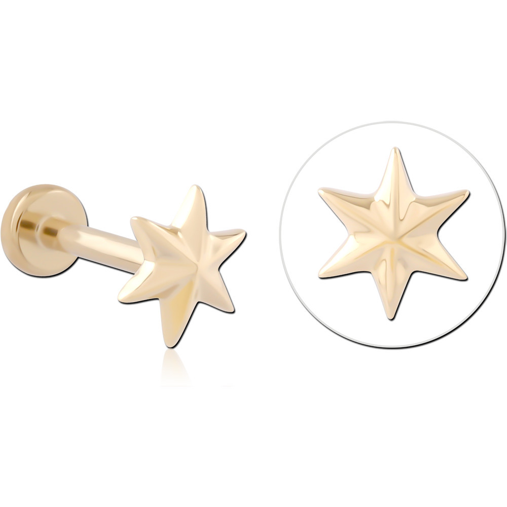 14K YELLOW GOLD THREADLESS WITH GOLD PVD 18K COATED TITANIUM THREADLESS LABRET PIN