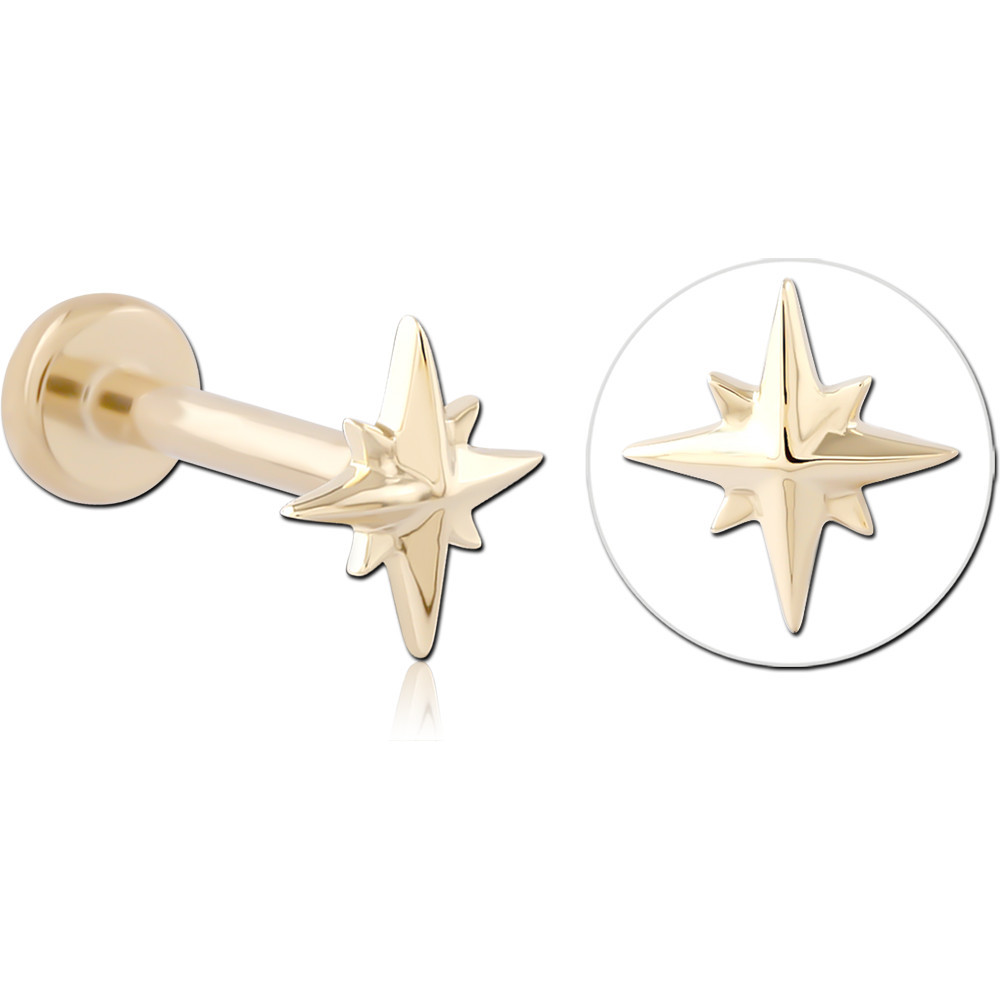 14K YELLOW GOLD THREADLESS WITH GOLD PVD 18K COATED TITANIUM THREADLESS LABRET PIN