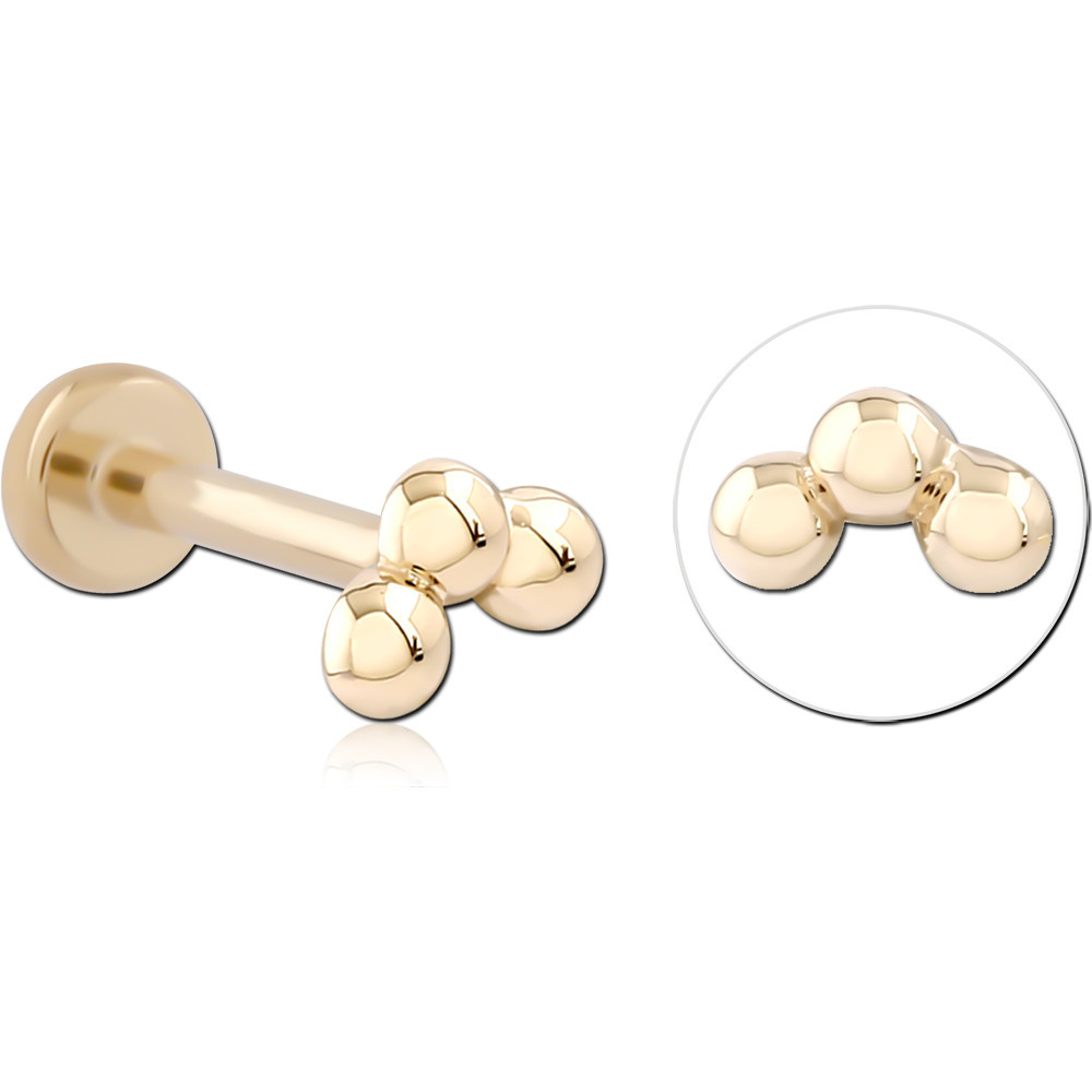 14K YELLOW GOLD THREADLESS WITH GOLD PVD 18K COATED TITANIUM THREADLESS LABRET PIN