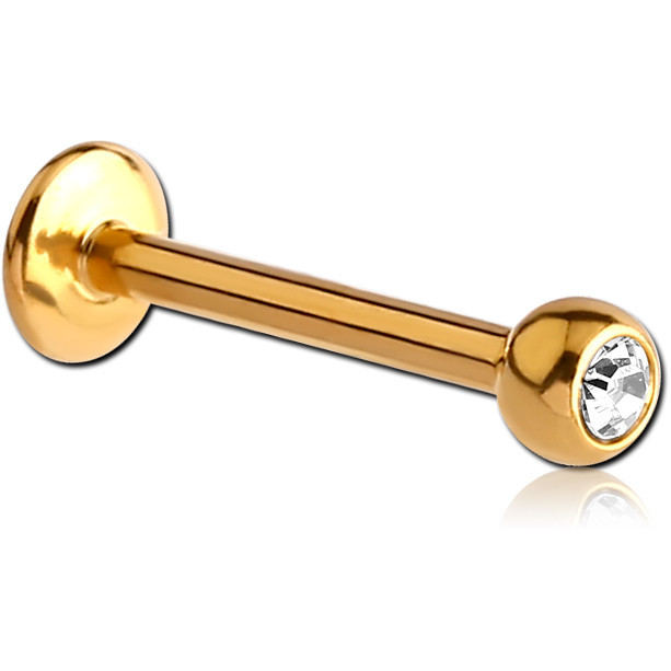 GOLD PVD 18K COATED TITANIUM INTERNALLY THREADED JEWELED MICRO LABRET