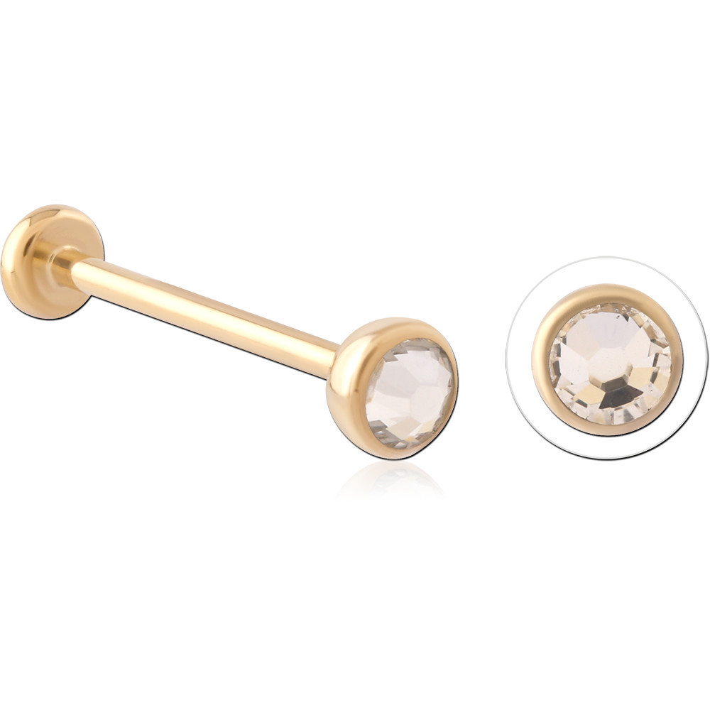 GOLD PVD 18K COATED TITANIUM JEWELLED THREADLESS LABRET