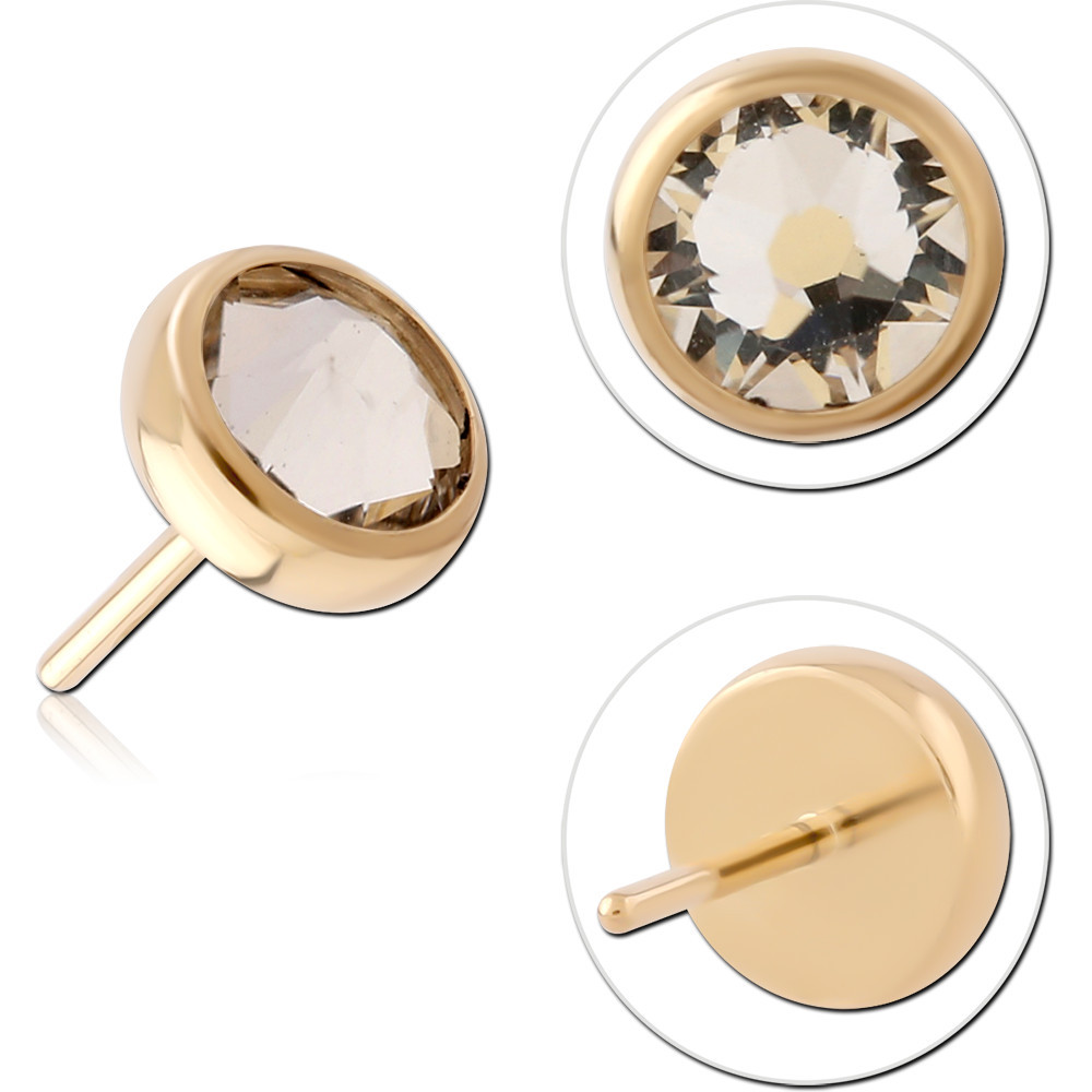 GOLD PVD 18K COATED TITANIUM JEWELLED THREADLESS DISC