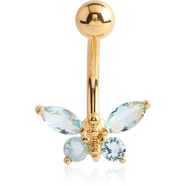 GOLD PVD COATED BRASS JEWELLED BUTTERFLY NAVEL BANANA