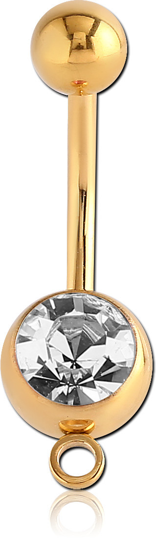 GOLD PVD COATED SURGICAL STEEL JEWELED NAVEL BANANA WITH HOOP