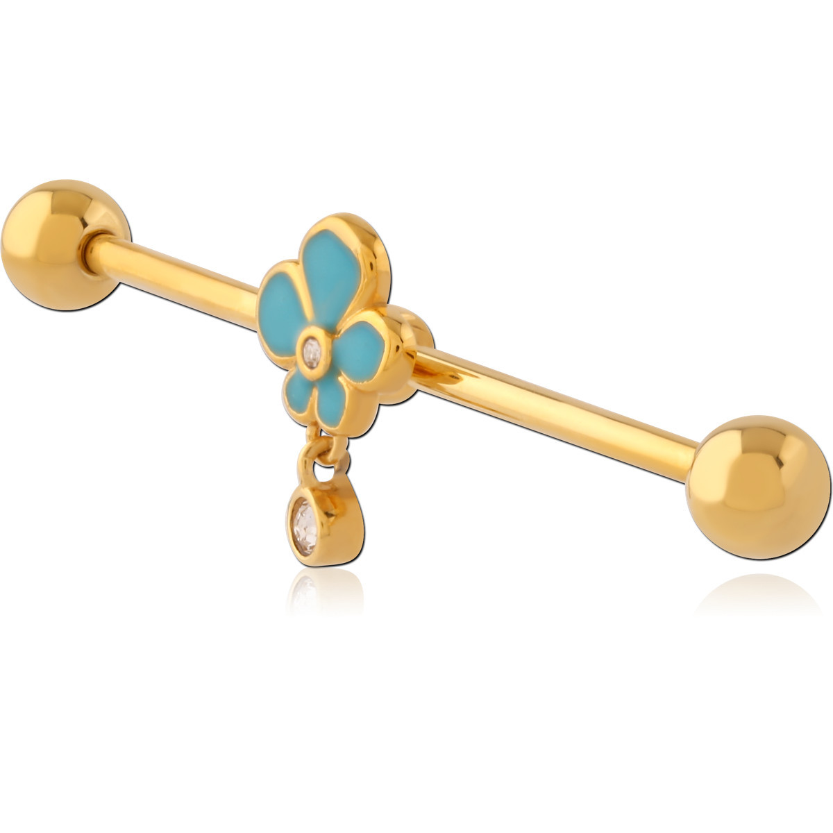 316L GOLD PVD COATED SURGICAL STEEL INDUSTRIAL BARBELL WITH SLIDING CHARM