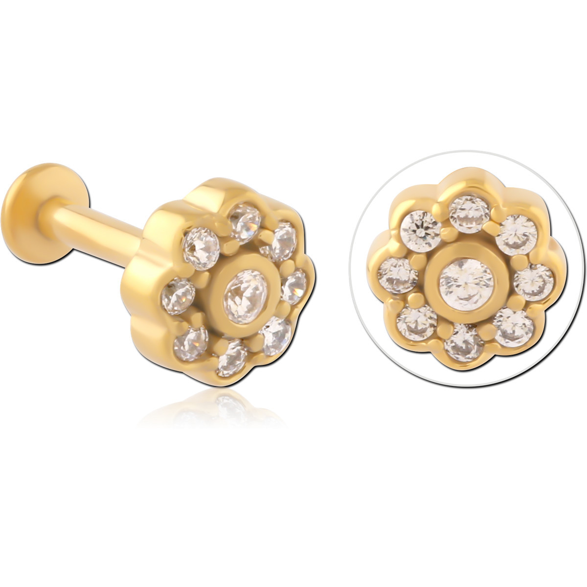 GOLD PVD COATED SURGICAL STEEL INTERNALLY THREADED JEWELLED MICRO LABRET
