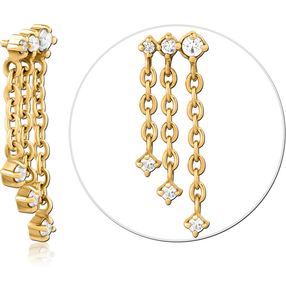 GOLD PVD COATED SURGICAL STEEL JEWELLED MICRO ATTACHMENT FOR 1.2MM INTERNALLY THREADED PINS