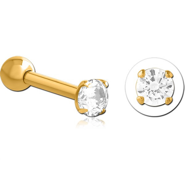 GOLD PVD COATED SURGICAL STEEL ROUND PRONG SET JEWELLED TRAGUS MICRO BARBELL